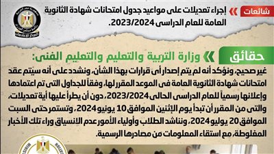  حقيقة إجراء تعديلات على مواعيد جدول امتحانات شهادة الثانوية العامة 