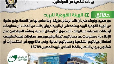 «الهيئة القومية للبريد» توضح حقيقة الرسائل الخاصة بطلب بيانات شخصية من المواطنين