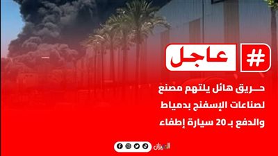حريق هائل بمصنع إسفنج في المنطقة الصناعية بدمياط الجديدة