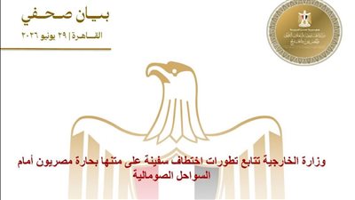 وزارة الخارجية تتابع تطورات اختطاف سفينة على متنها بحارة مصريون أمام السواحل الصومالية